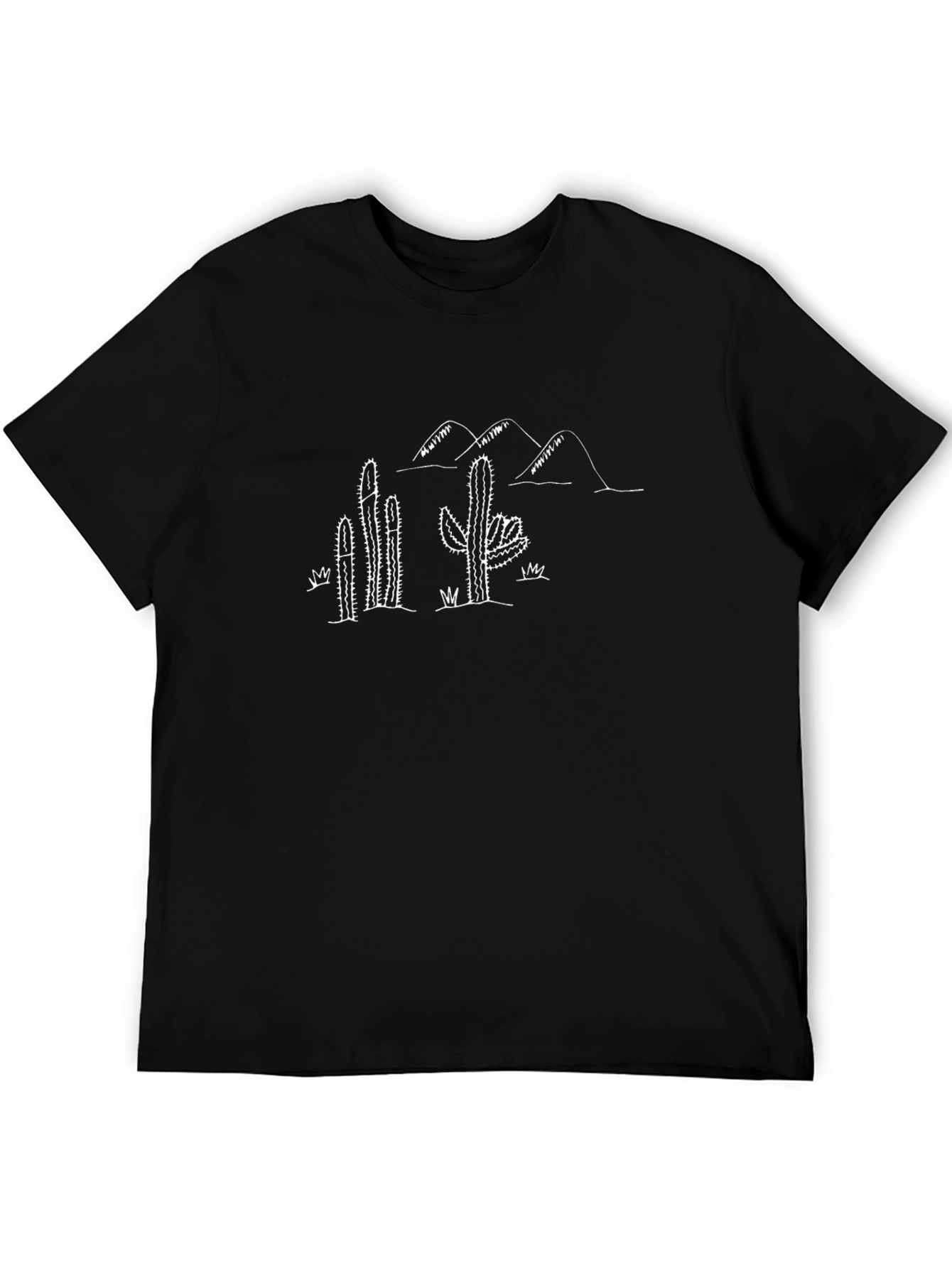 Cactus Desert Sketch Tee - Black Cotton T-Shirt