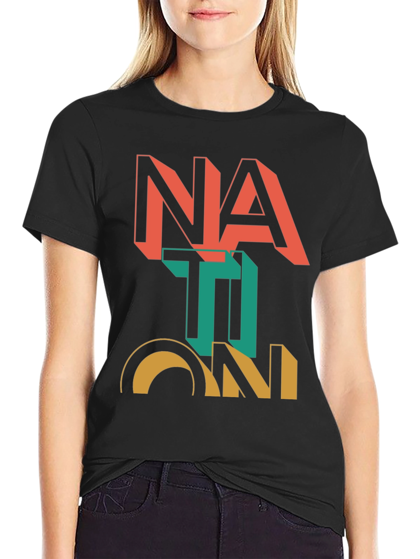 Nation Graphic Print Black T-Shirt