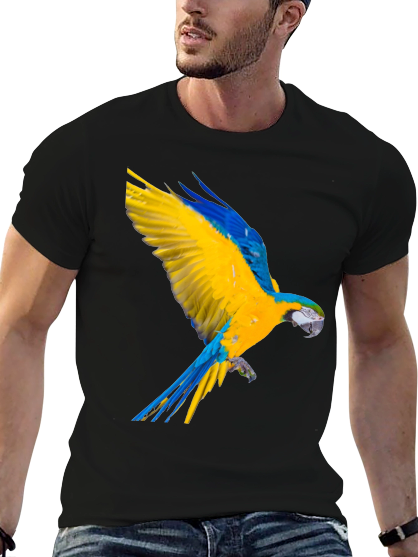 Macaw Parrot Graphic Black T-Shirt