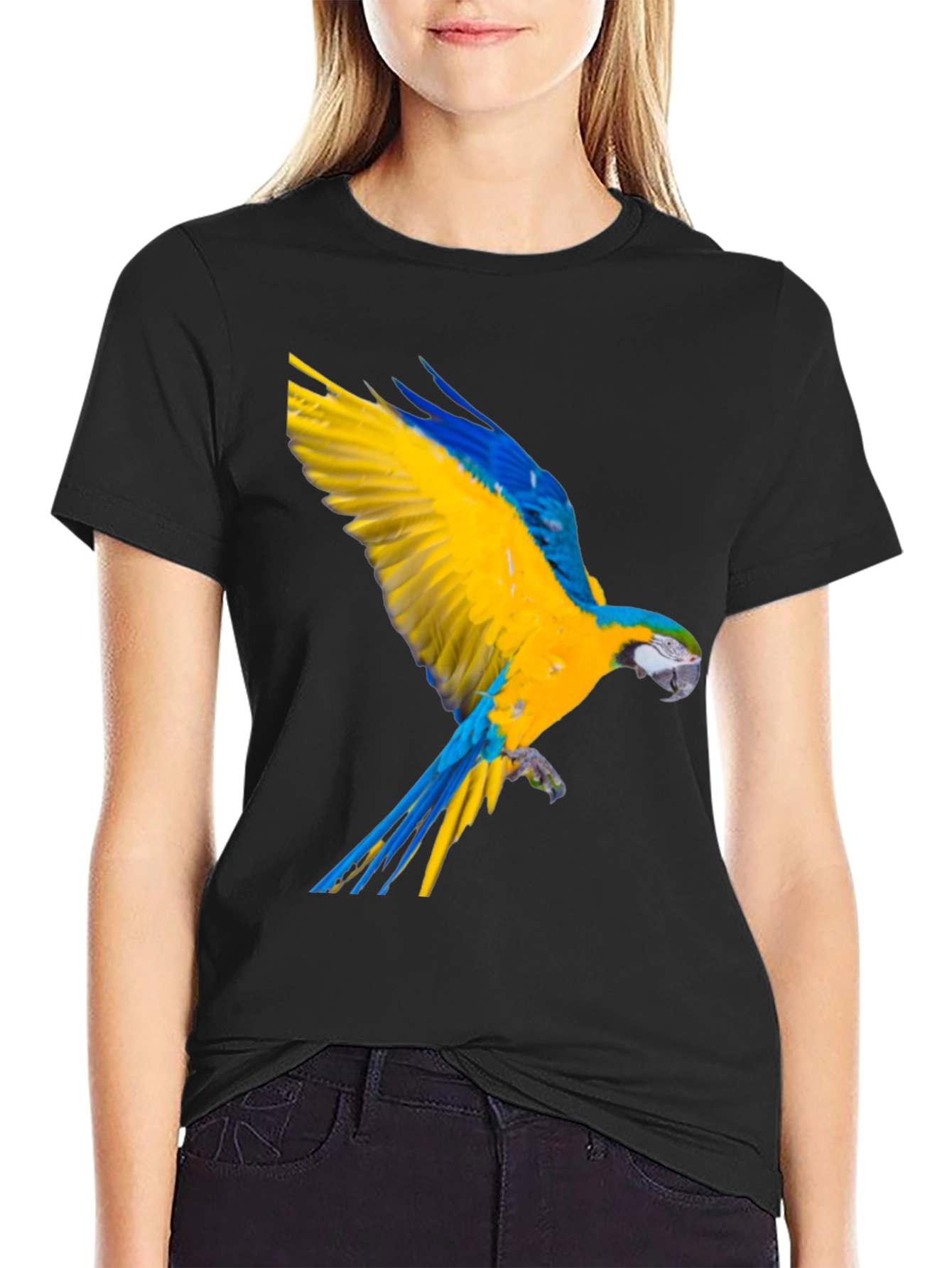 Macaw Parrot Graphic Black T-Shirt