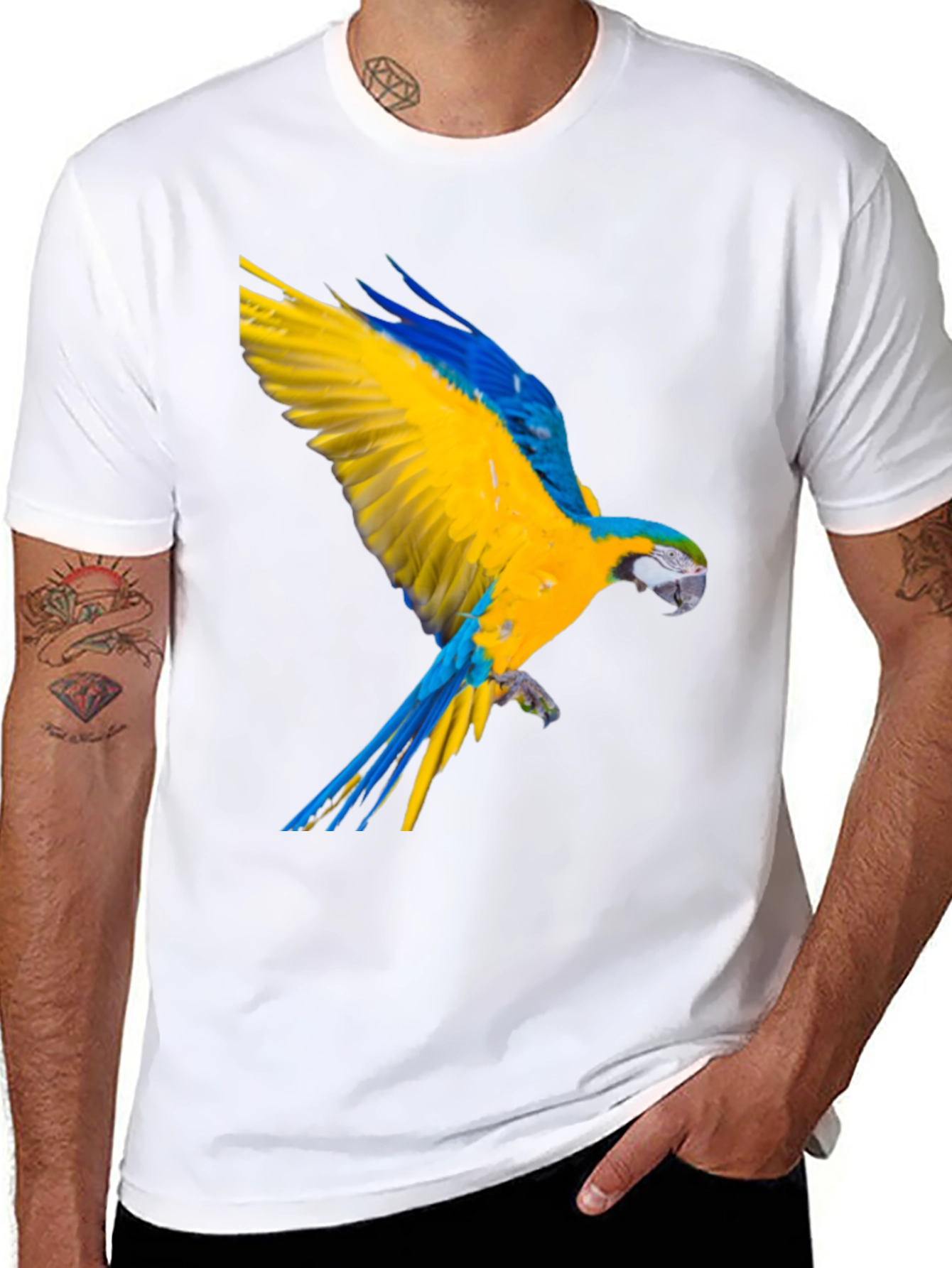 Macaw Parrot Graphic Black T-Shirt