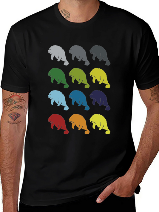 Colorful Manatee Pattern T-Shirt