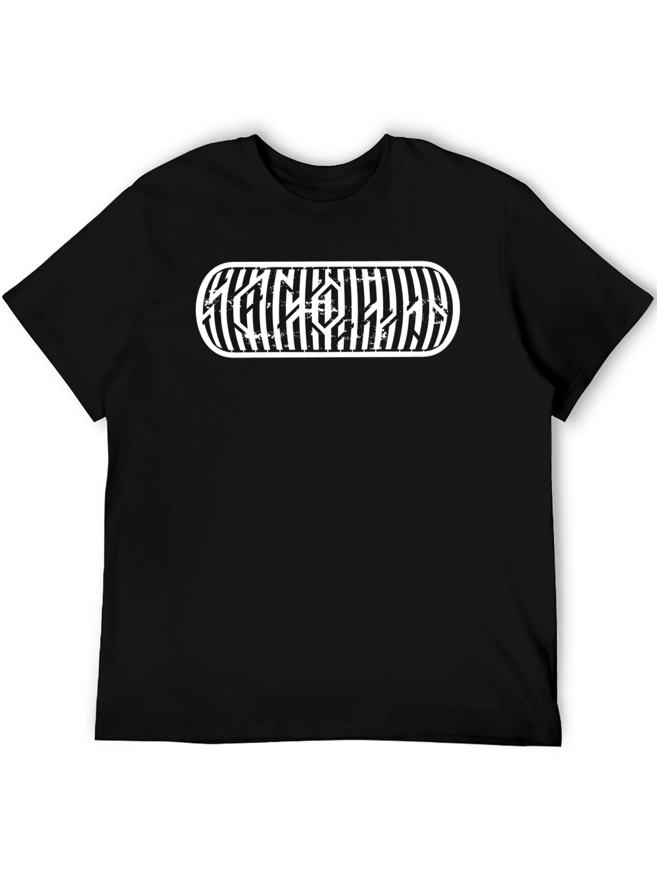 Striped Graphic Tee - Black Cotton T-Shirt