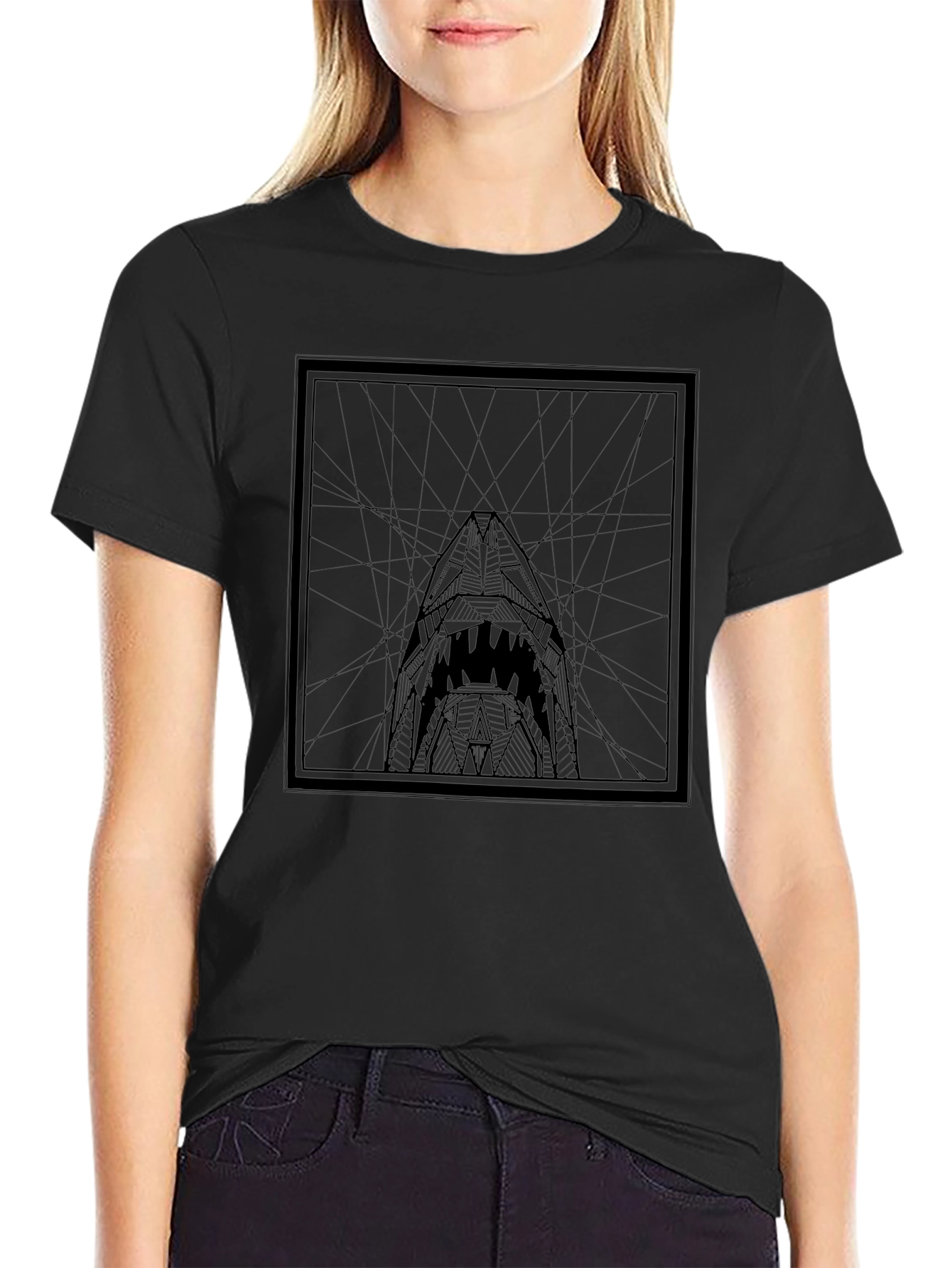 Geometric Shark Graphic Tee - Modern Black T-Shirt