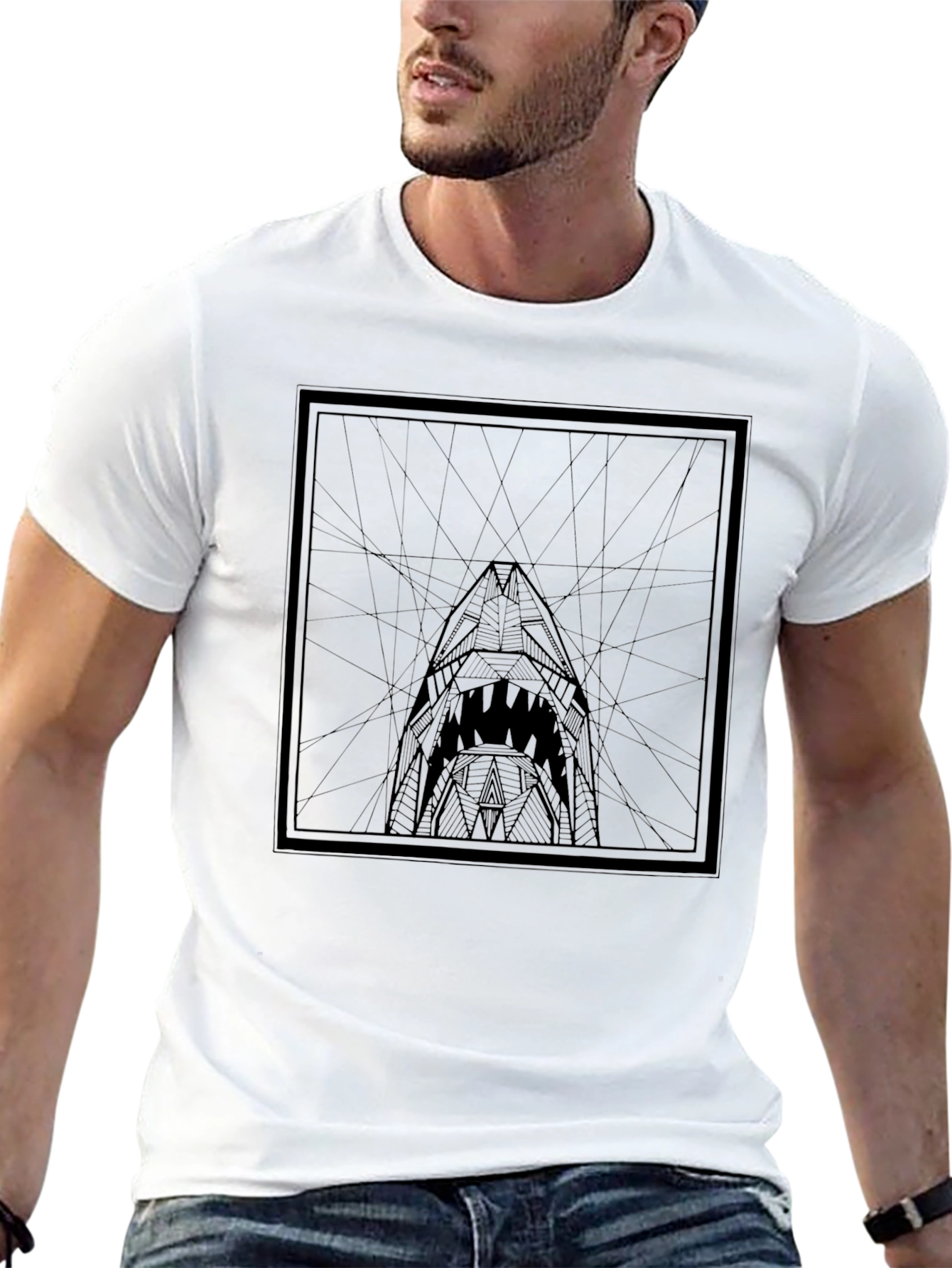 Geometric Shark Graphic Tee - Modern Black T-Shirt