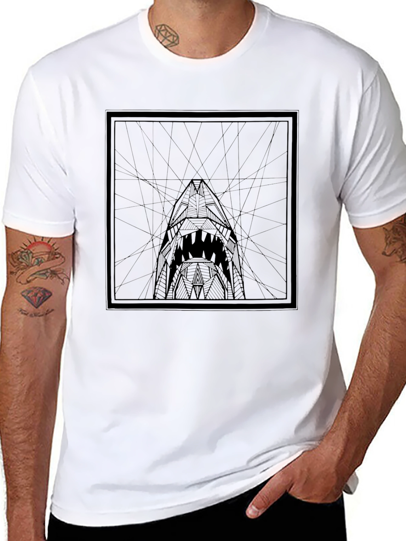 Geometric Shark Graphic Tee - Modern Black T-Shirt
