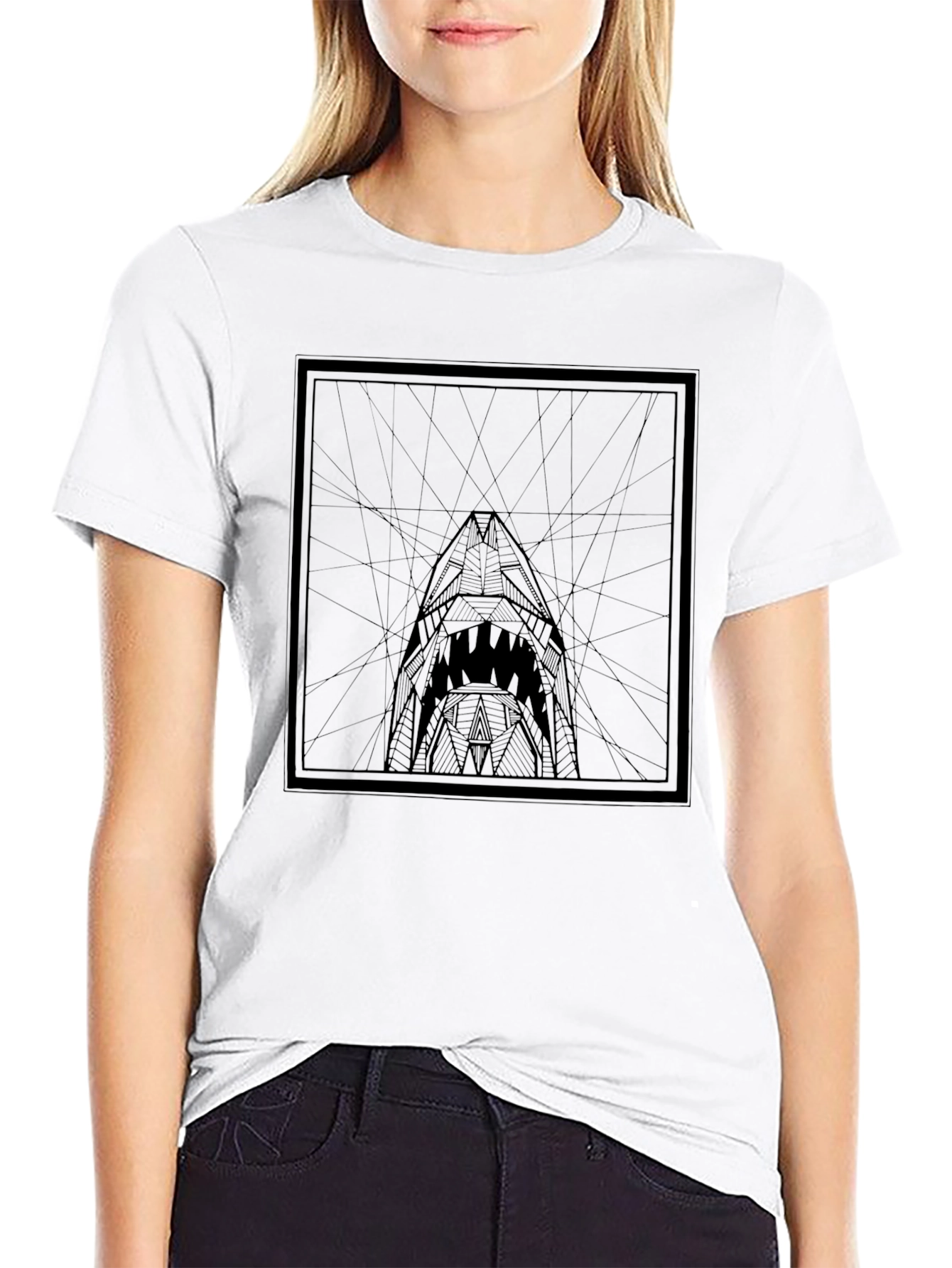 Geometric Shark Graphic Tee - Modern Black T-Shirt
