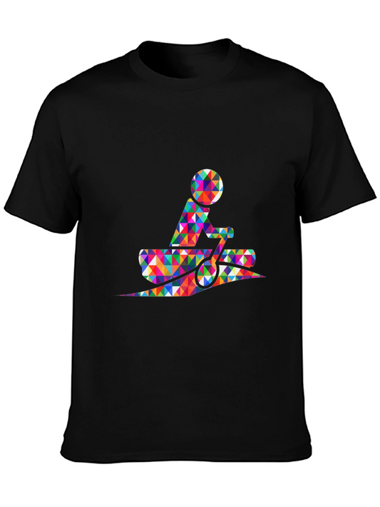 Colorful Geometric Cyclist Black T-Shirt