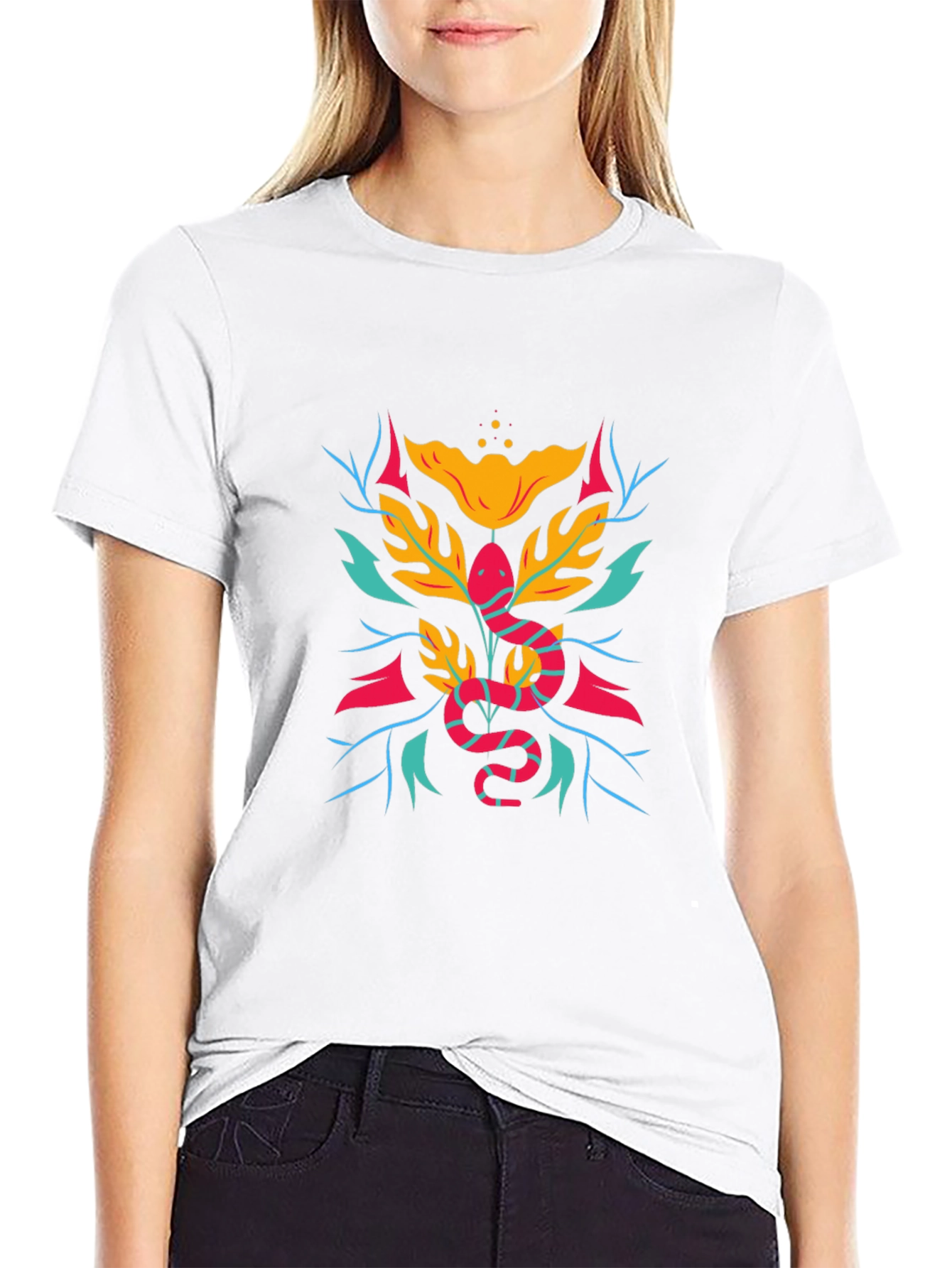 Botanical Snake Graphic Tee - Modern Style