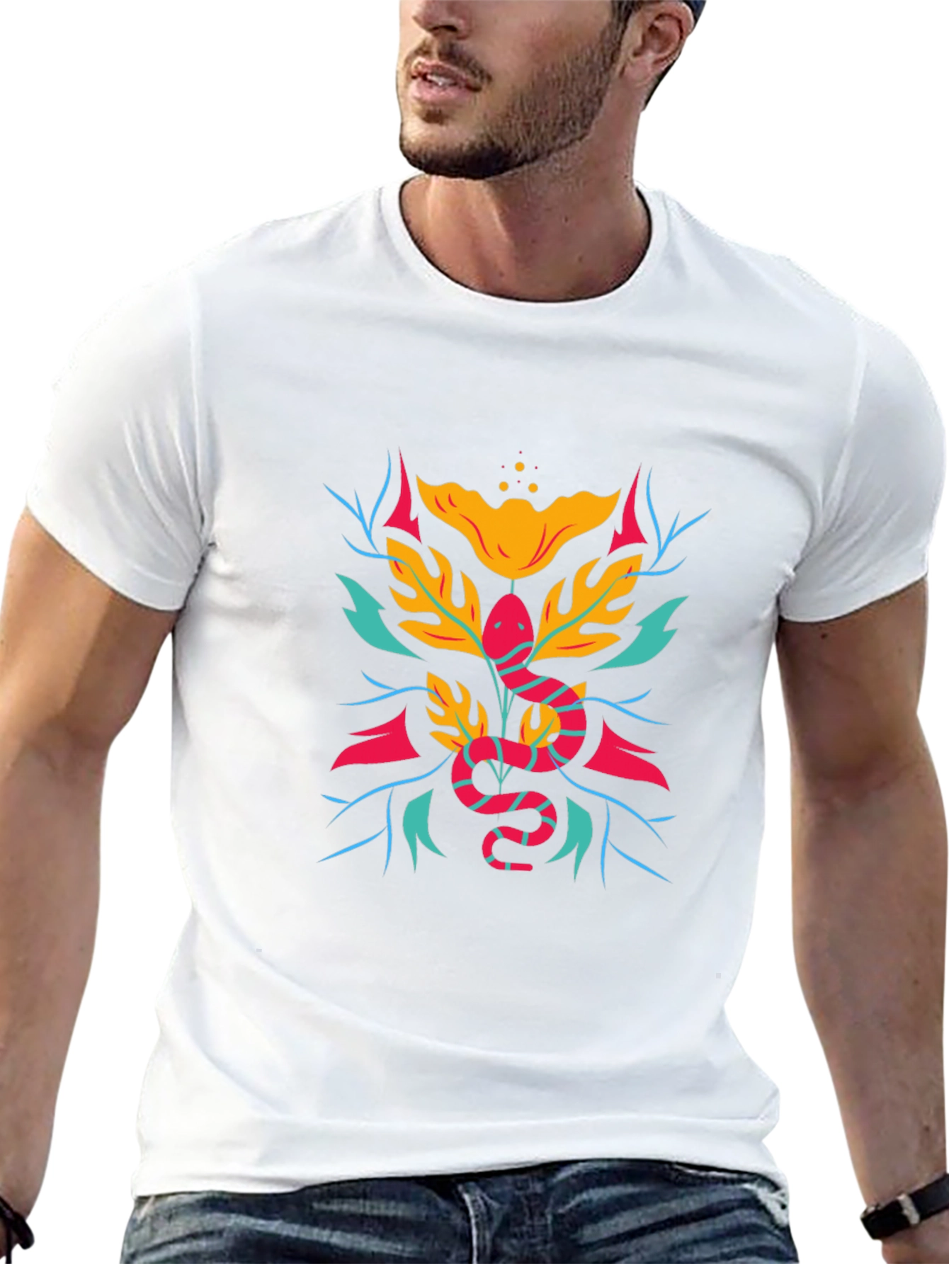 Botanical Snake Graphic Tee - Modern Style