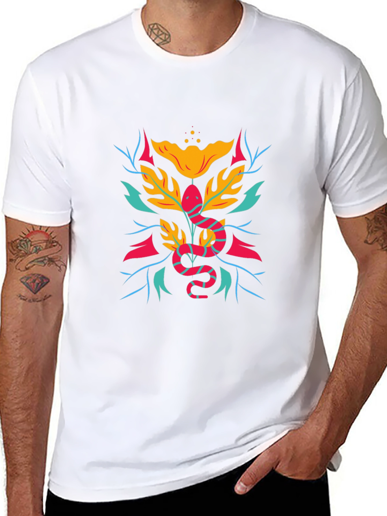 Botanical Snake Graphic Tee - Modern Style