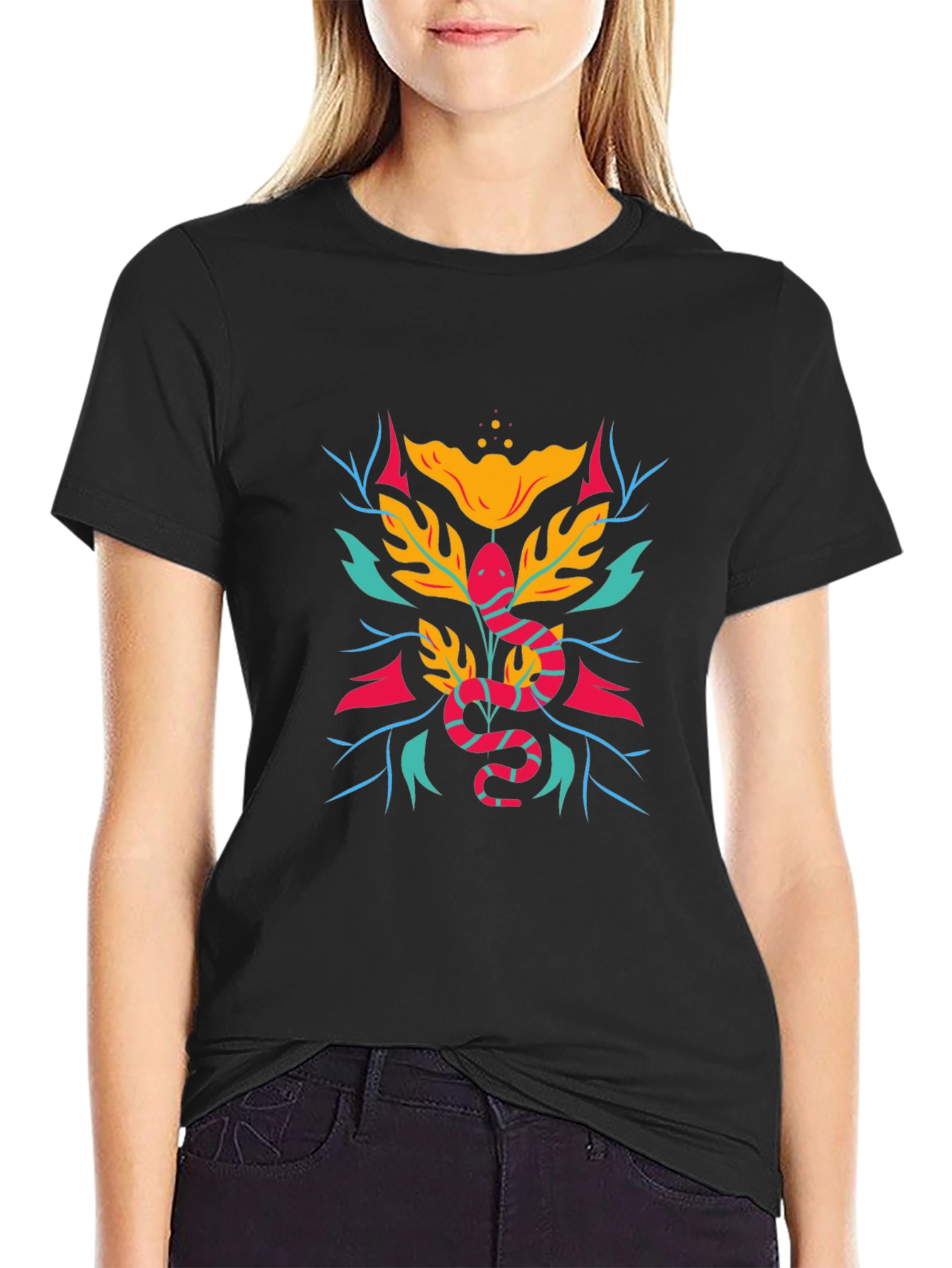 Botanical Snake Graphic Tee - Modern Style