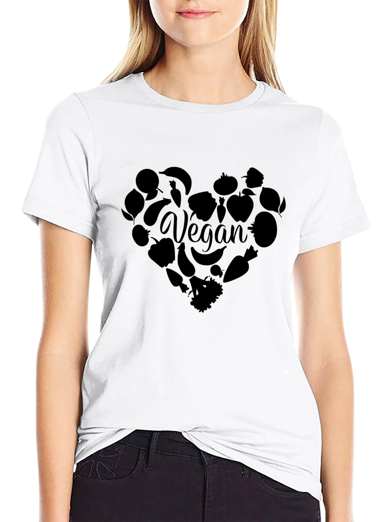 Vegan Heart Graphic T-Shirt - Black