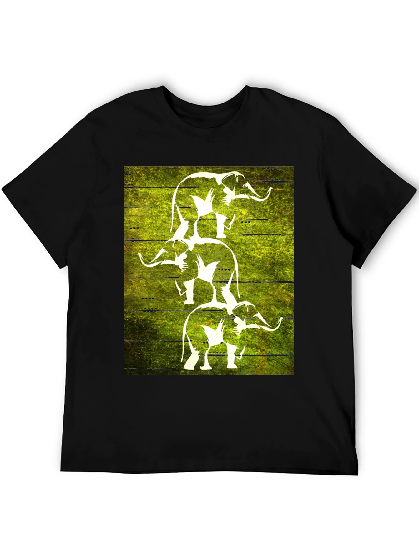 Stacked Elephant Graphic Tee - Black Cotton T-Shirt