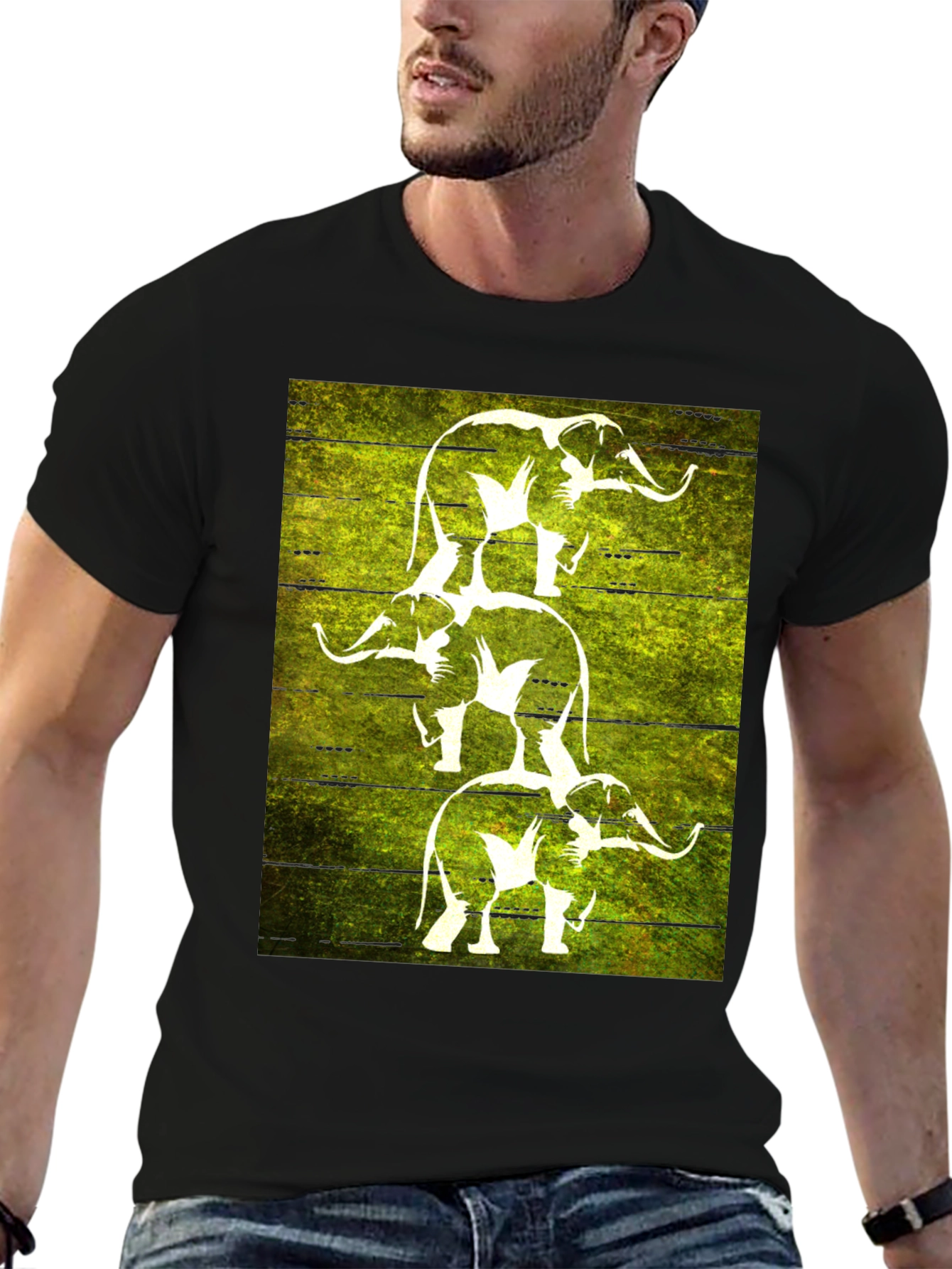 Stacked Elephant Graphic Tee - Black Cotton T-Shirt