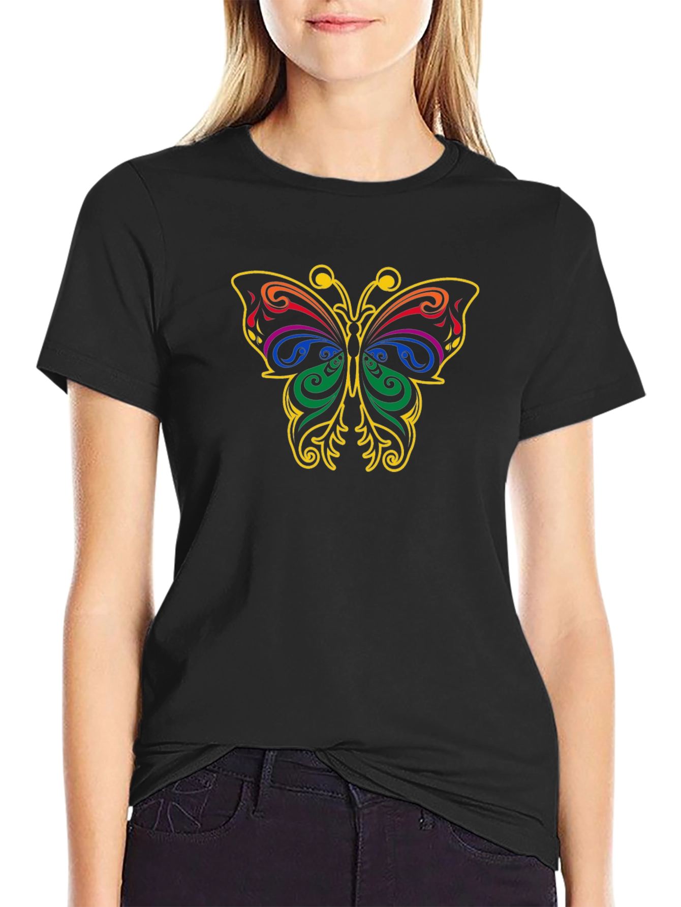 Butterfly Graphic Tee - Black Cotton T-Shirt