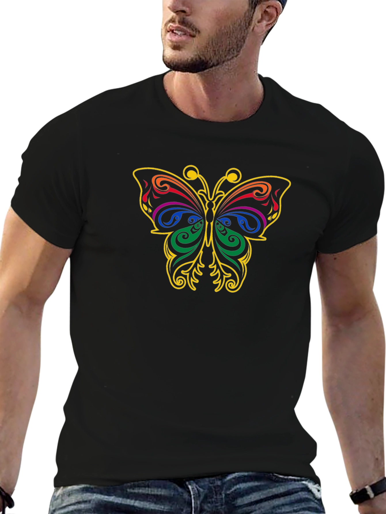 Butterfly Graphic Tee - Black Cotton T-Shirt