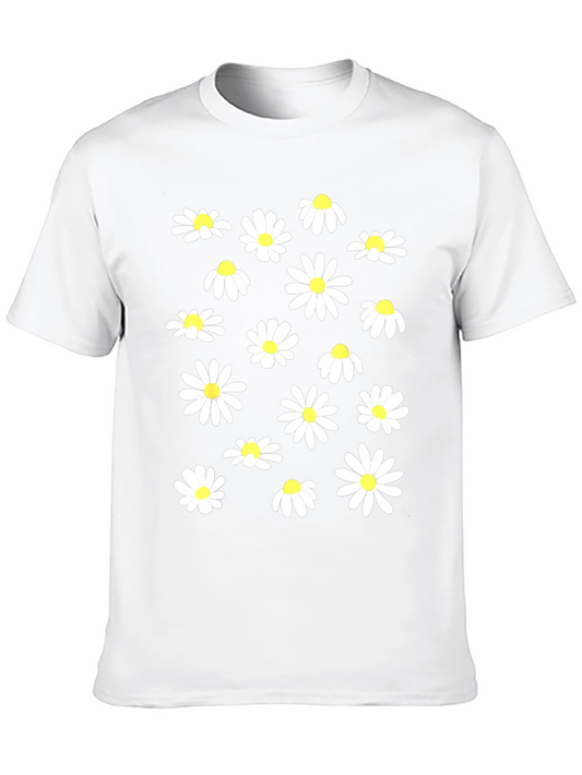 Daisy Pattern Black T-Shirt for Men