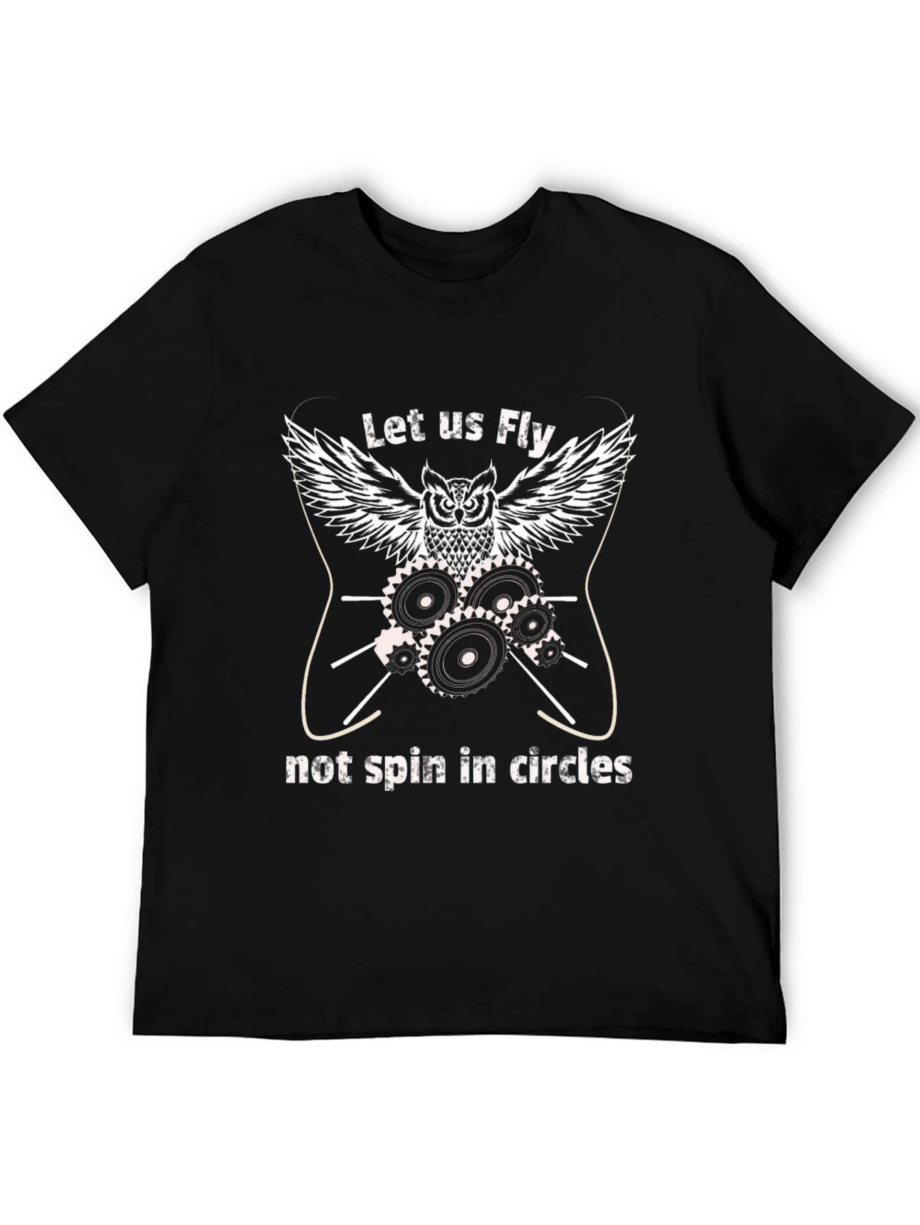 Owl Gears Black Graphic T-Shirt - Let Us Fly