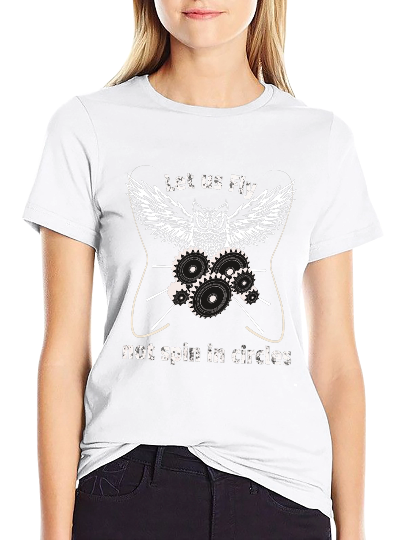 Owl Gears Black Graphic T-Shirt - Let Us Fly