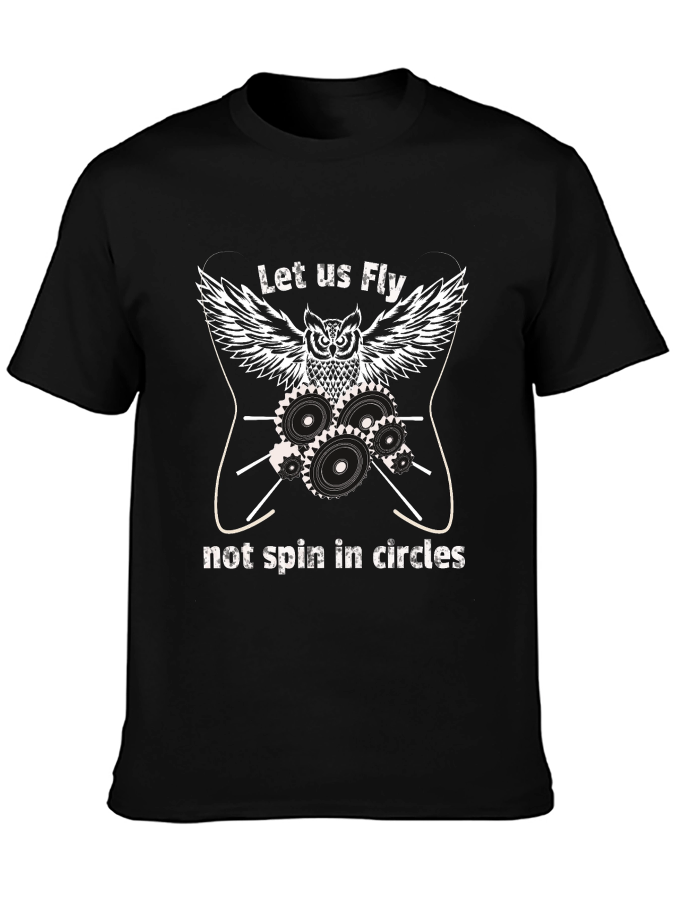 Owl Gears Black Graphic T-Shirt - Let Us Fly