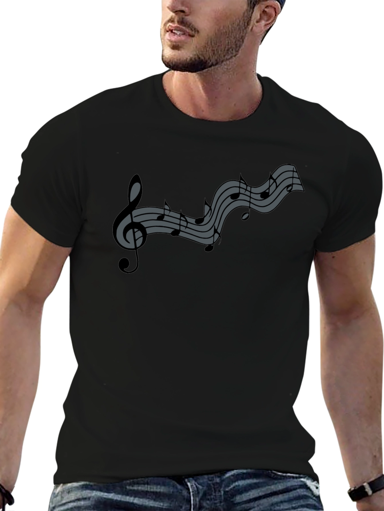Musical Notes Graphic Tee - Black Cotton Comfort