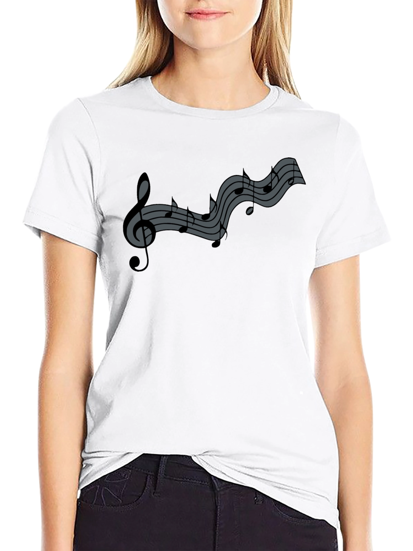 Musical Notes Graphic Tee - Black Cotton Comfort
