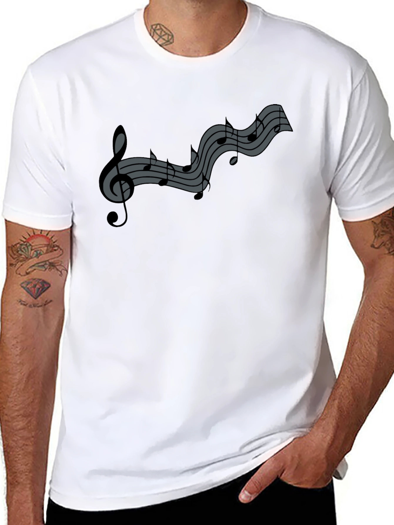 Musical Notes Graphic Tee - Black Cotton Comfort