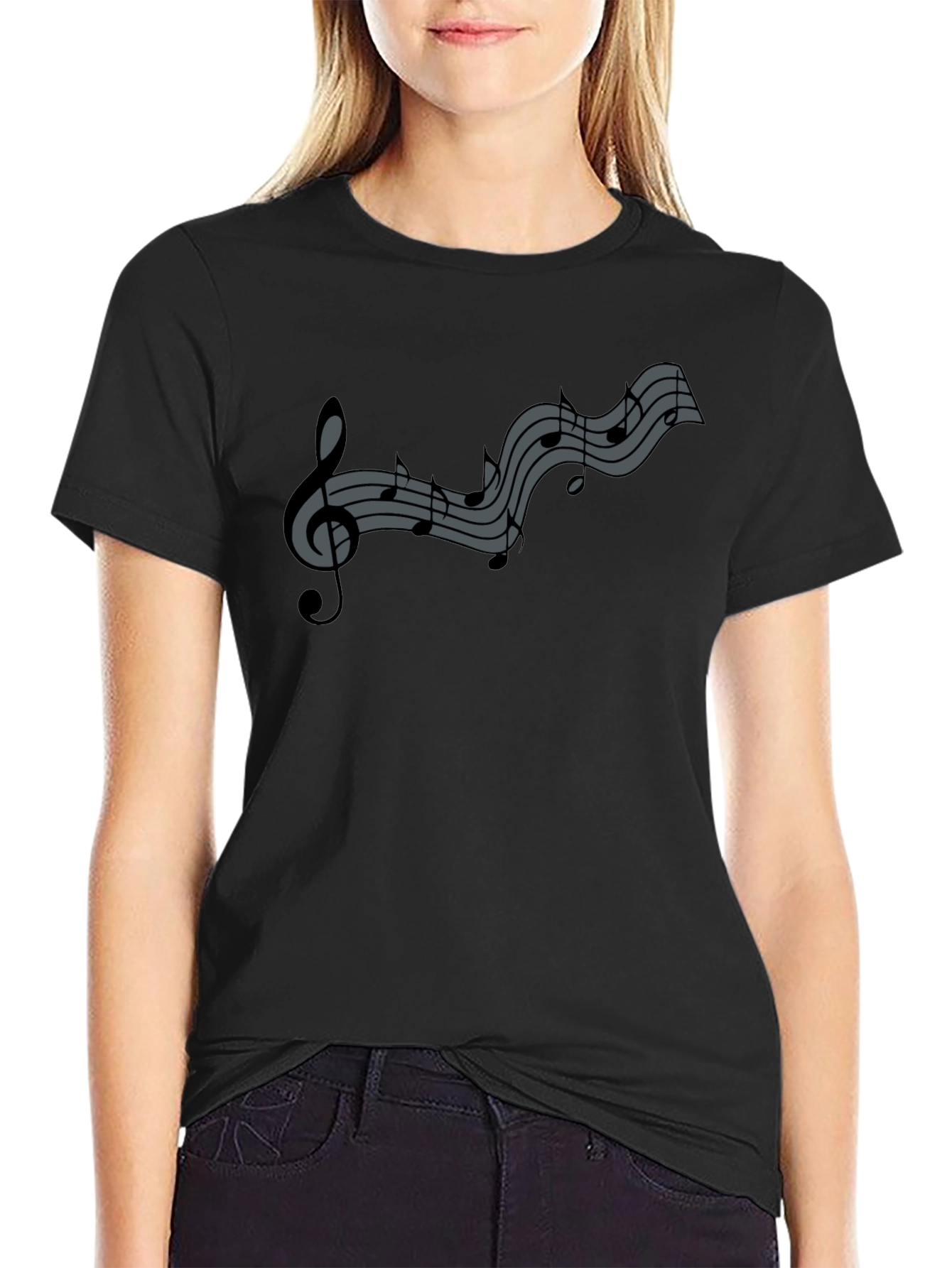 Musical Notes Graphic Tee - Black Cotton Comfort