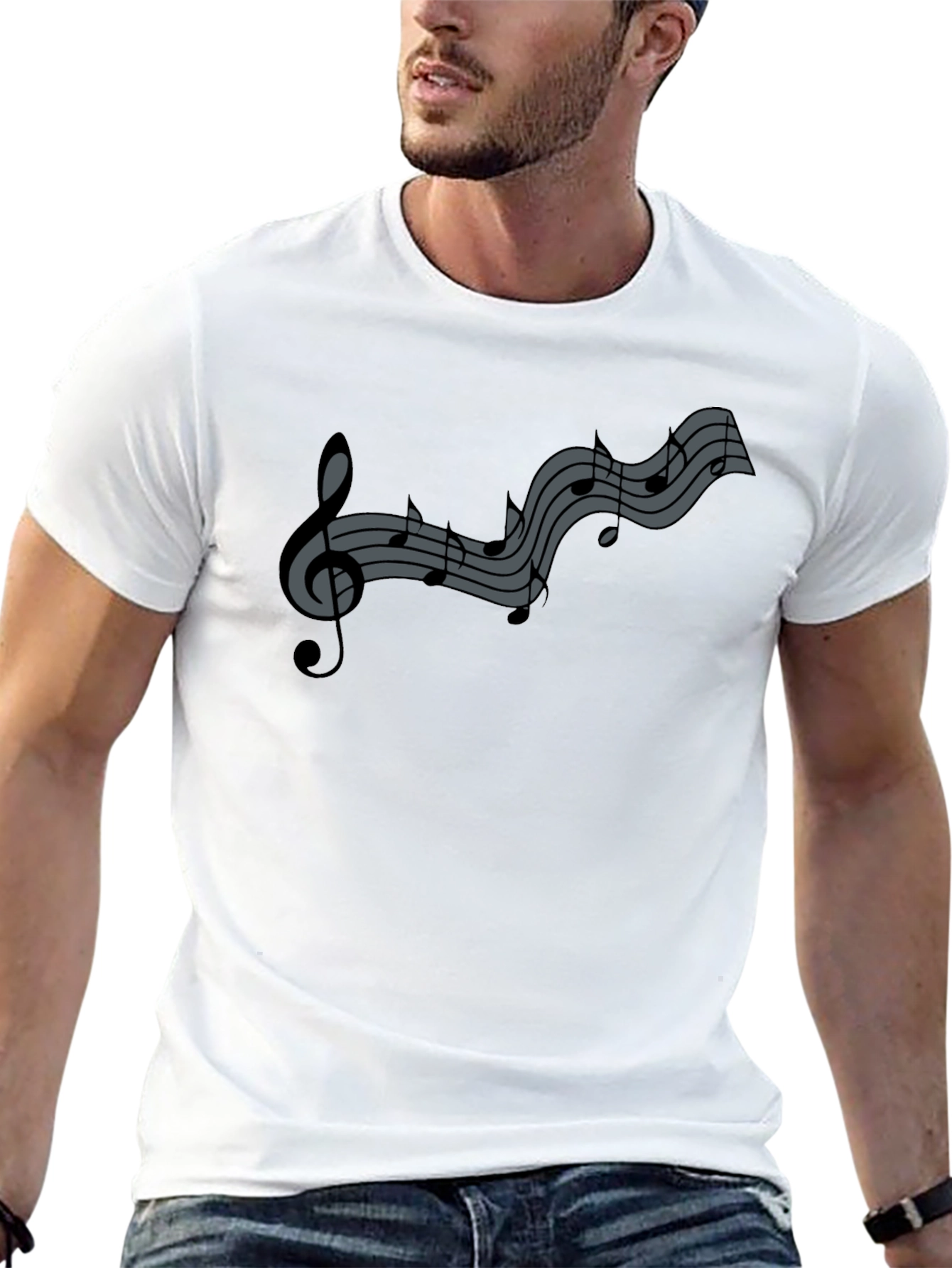 Musical Notes Graphic Tee - Black Cotton Comfort
