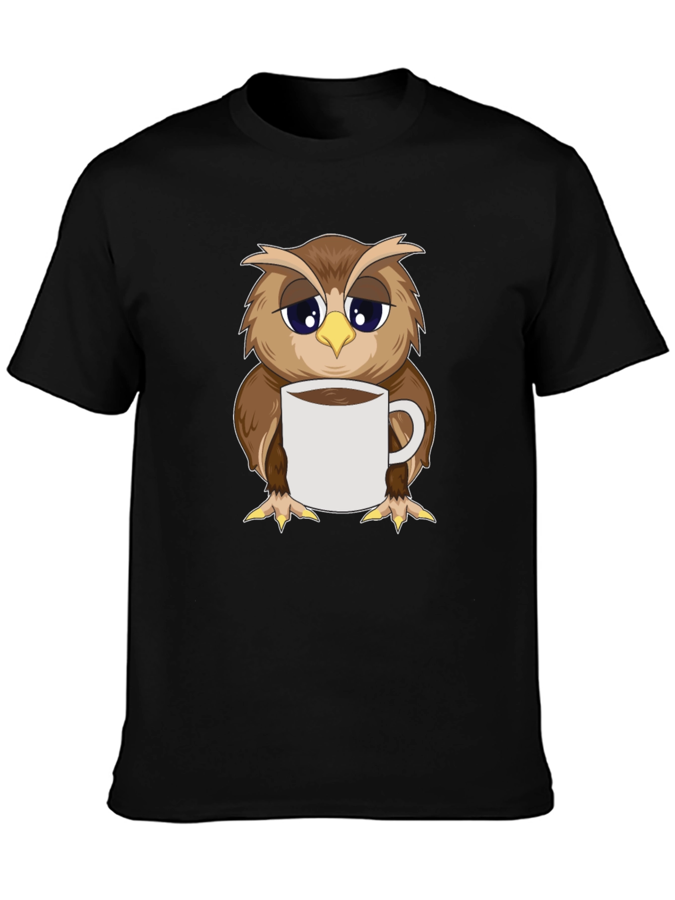 Owl Coffee T-Shirt: Sleepy Bird Design
