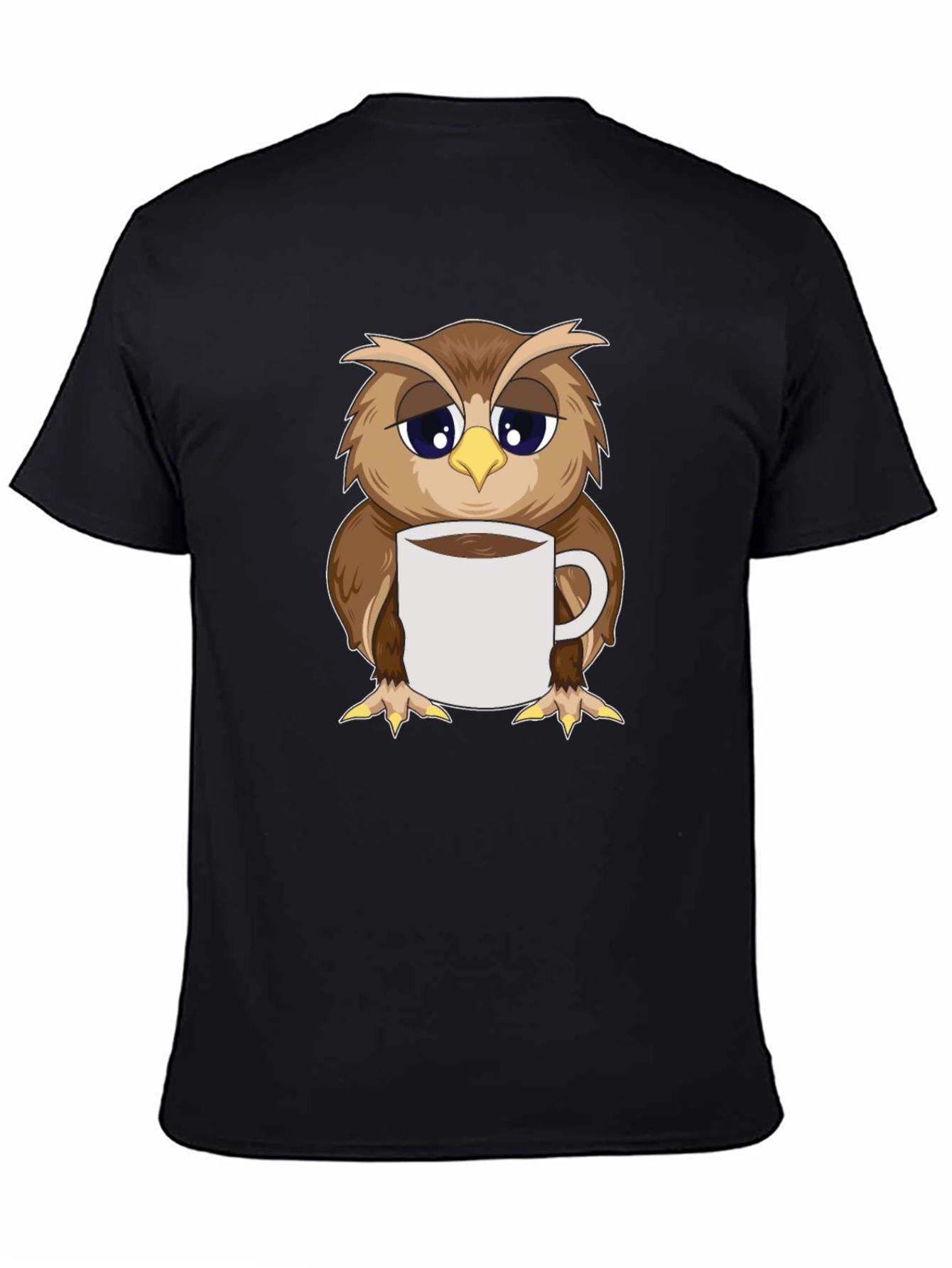 Owl Coffee T-Shirt: Sleepy Bird Design