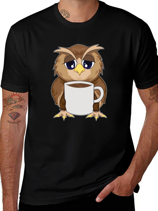 Owl Coffee T-Shirt: Sleepy Bird Design