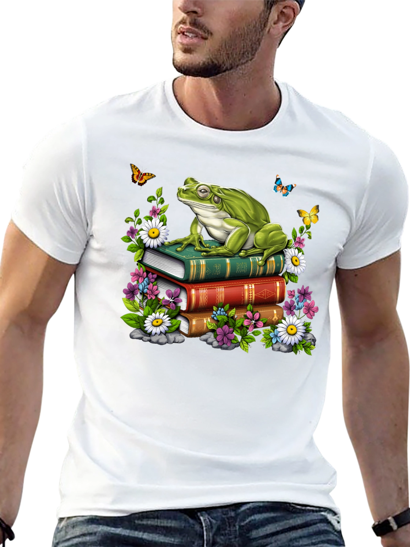 Frog on Books Graphic Tee - Nature Lover Shirt