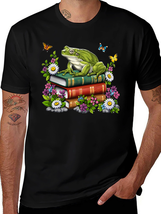 Frog on Books Graphic Tee - Nature Lover Shirt