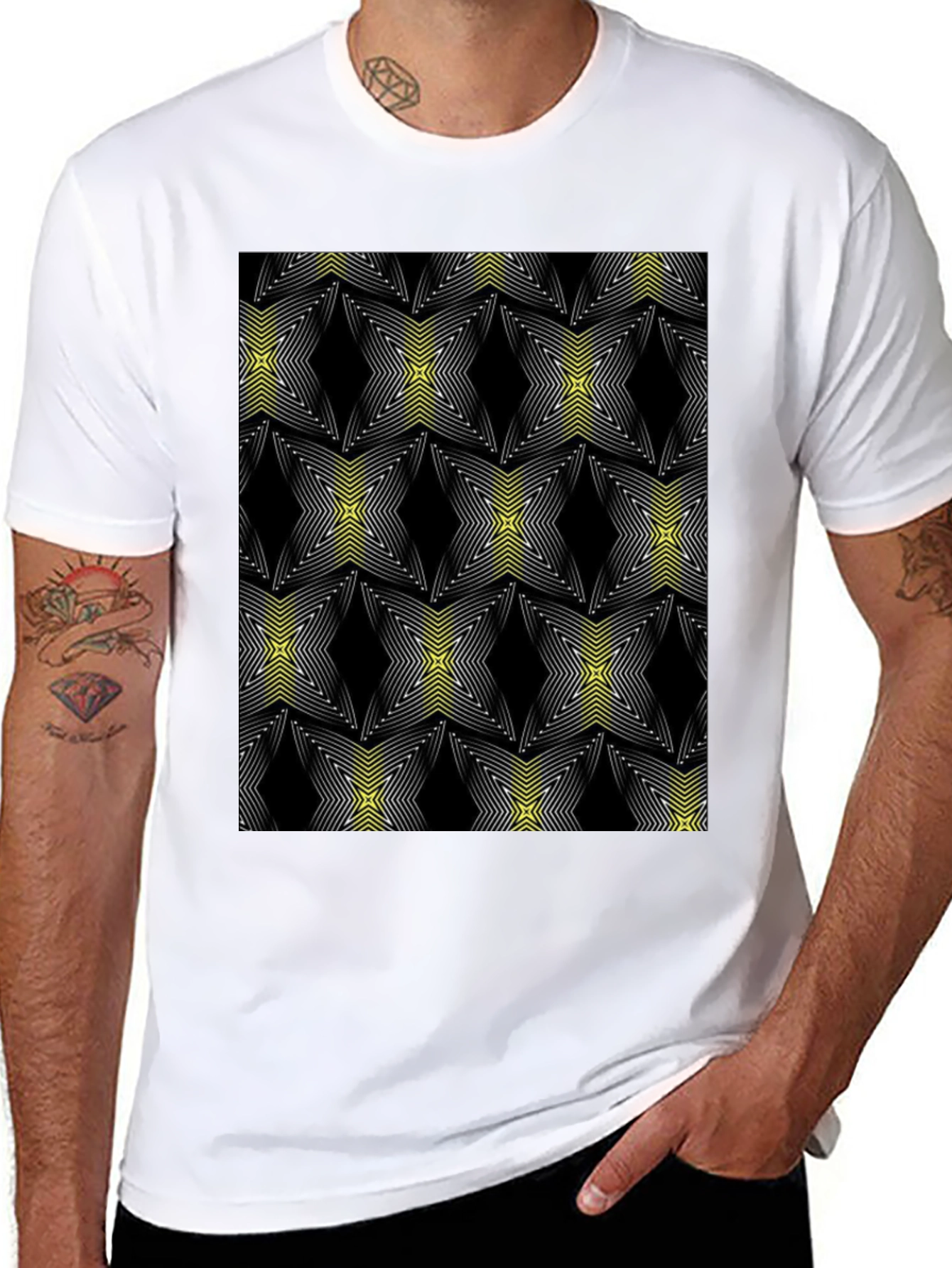 Abstract Star Pattern Black Tee