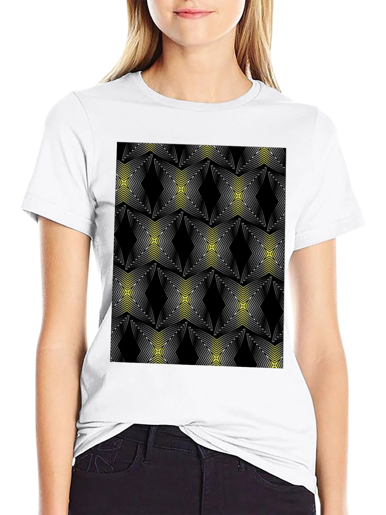 Abstract Star Pattern Black Tee