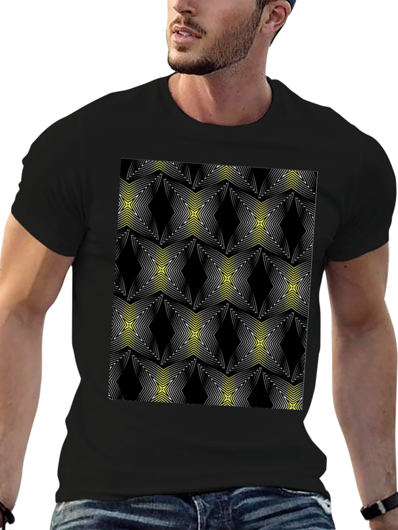 Abstract Star Pattern Black Tee