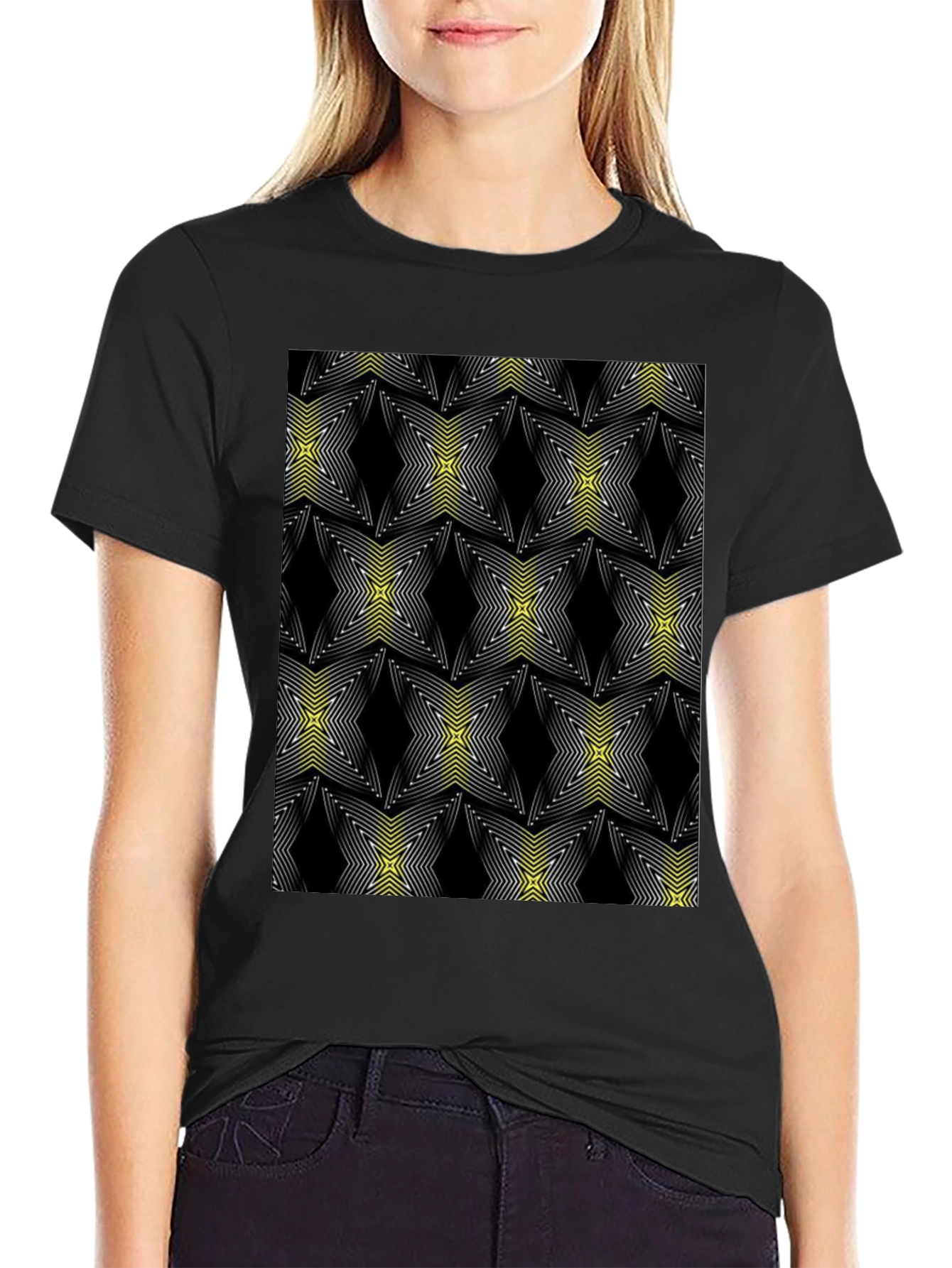 Abstract Star Pattern Black Tee