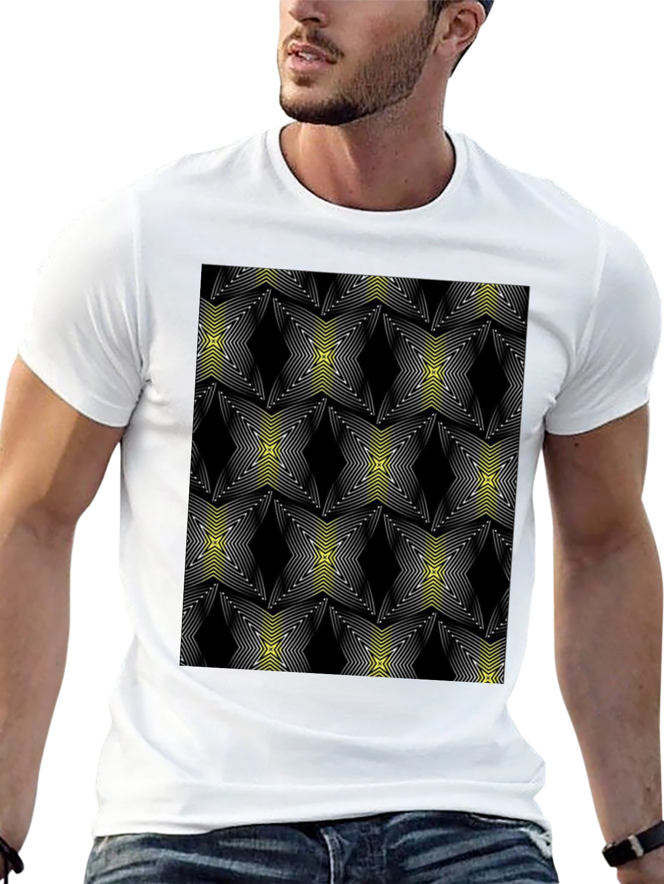 Abstract Star Pattern Black Tee