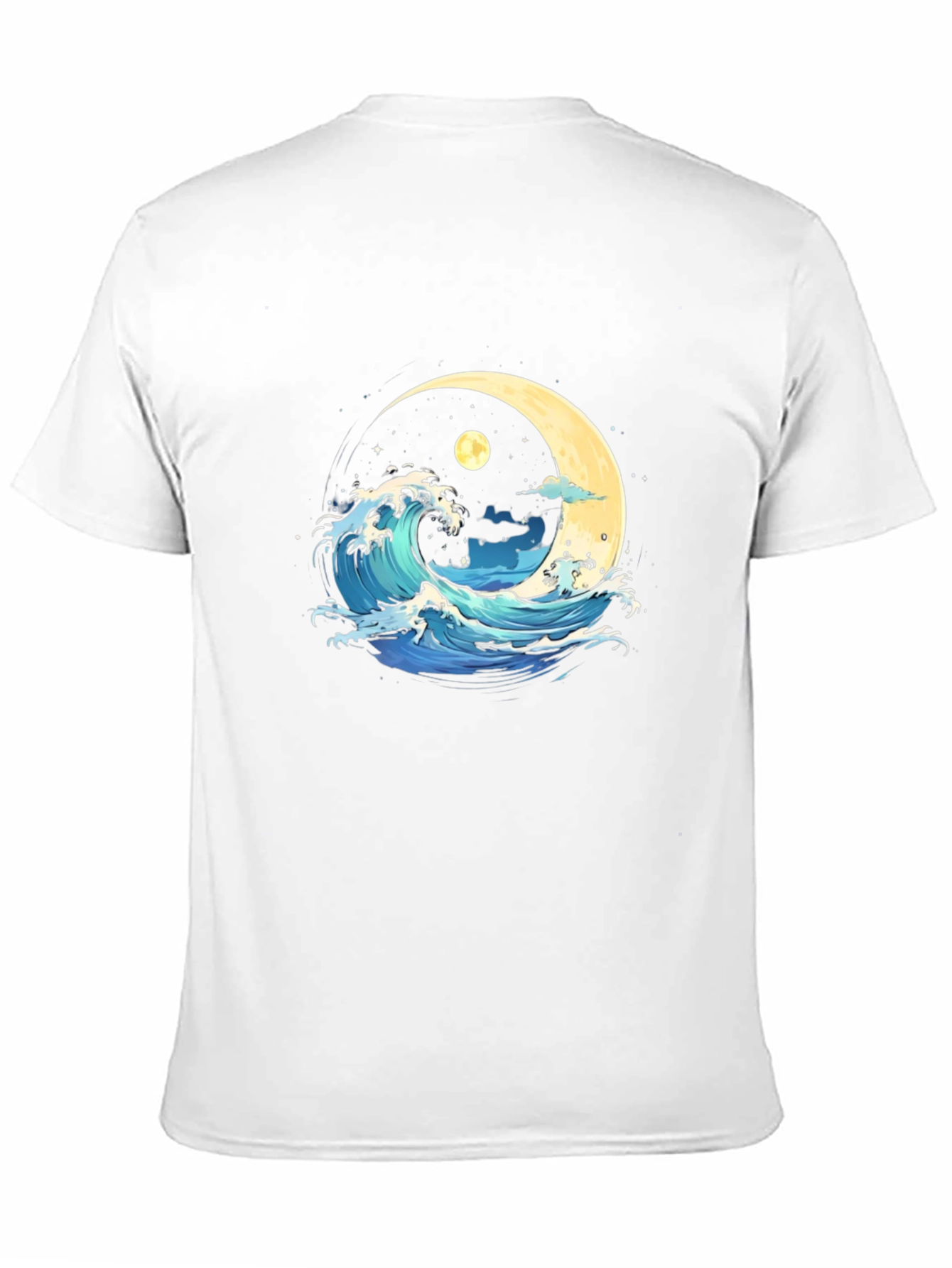 Ocean Wave Moon Graphic Black T-Shirt