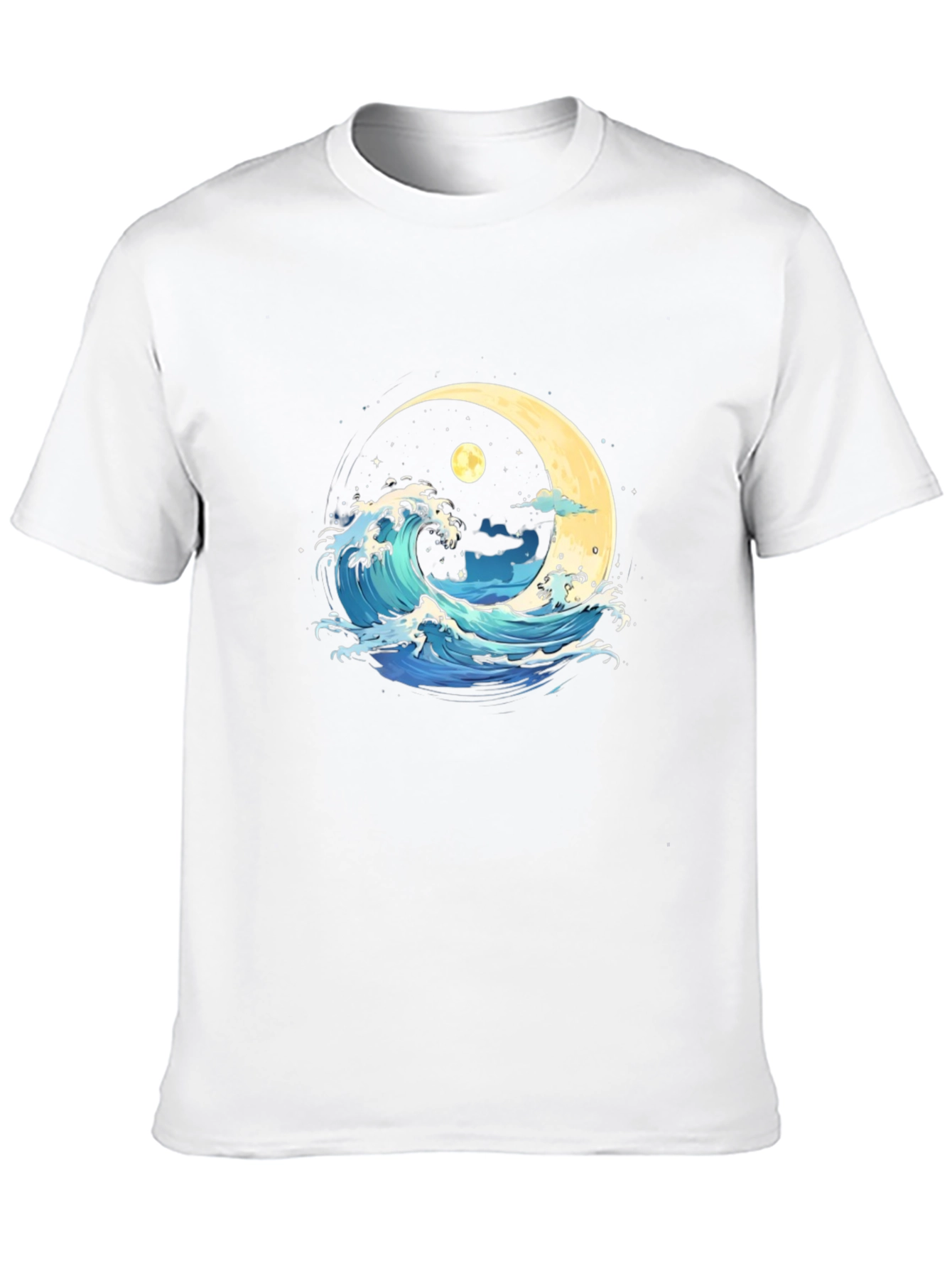 Ocean Wave Moon Graphic Black T-Shirt