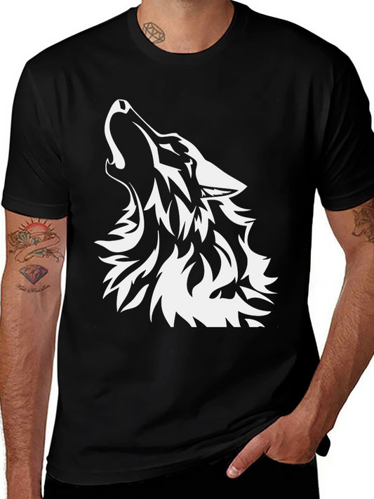 Black T-Shirt with Wolf Graphic