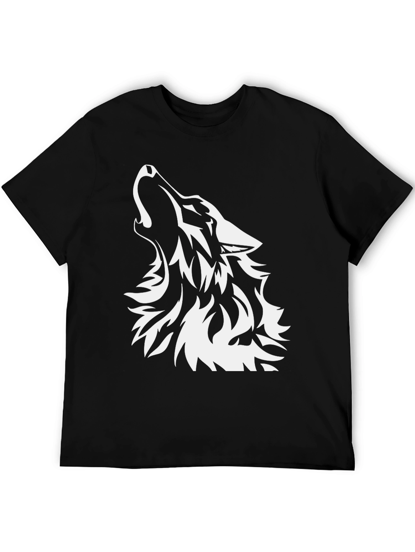 Black T-Shirt with Wolf Graphic
