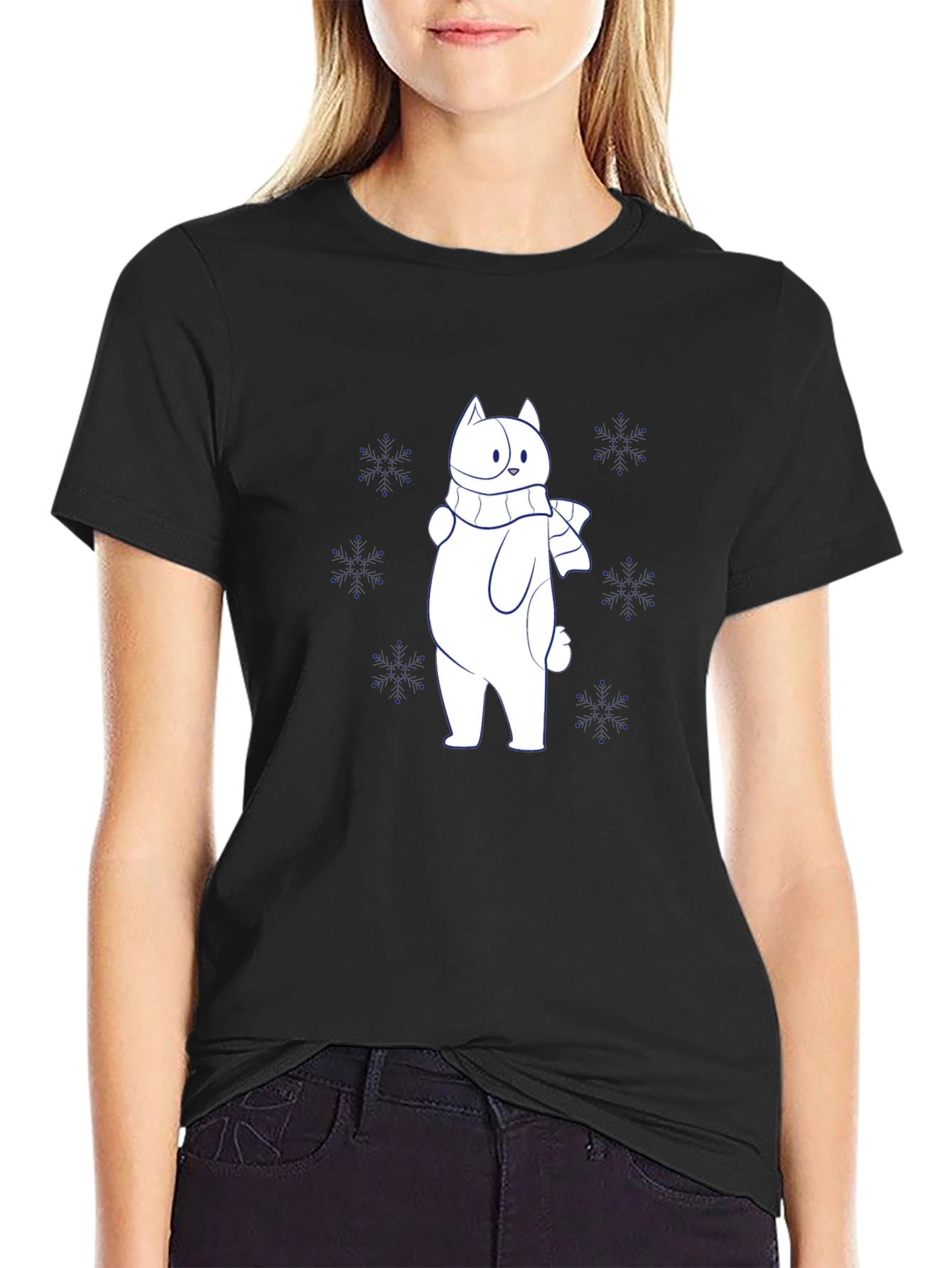 Winter Cat T-Shirt - Cute Snowflakes Design