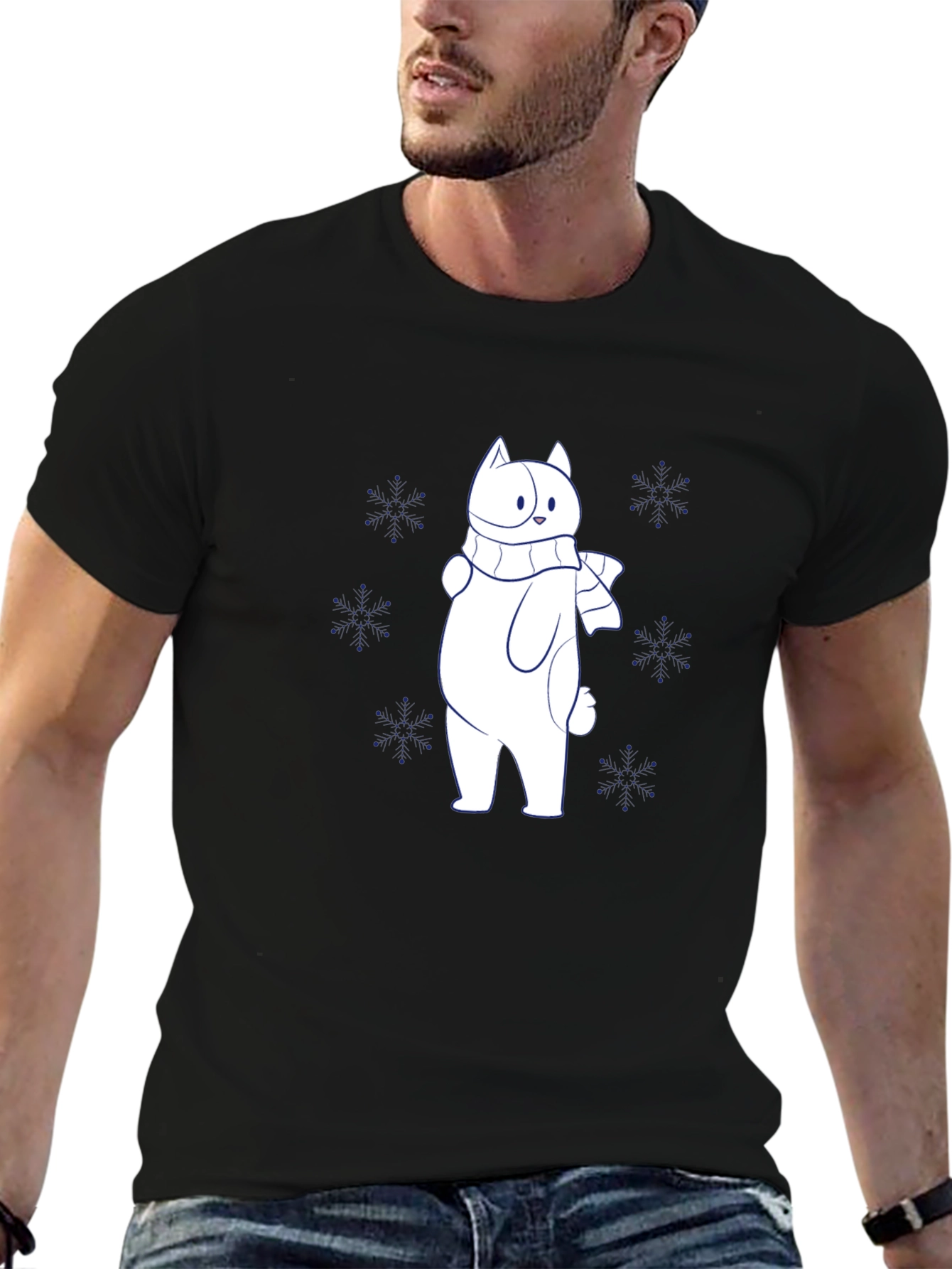 Winter Cat T-Shirt - Cute Snowflakes Design