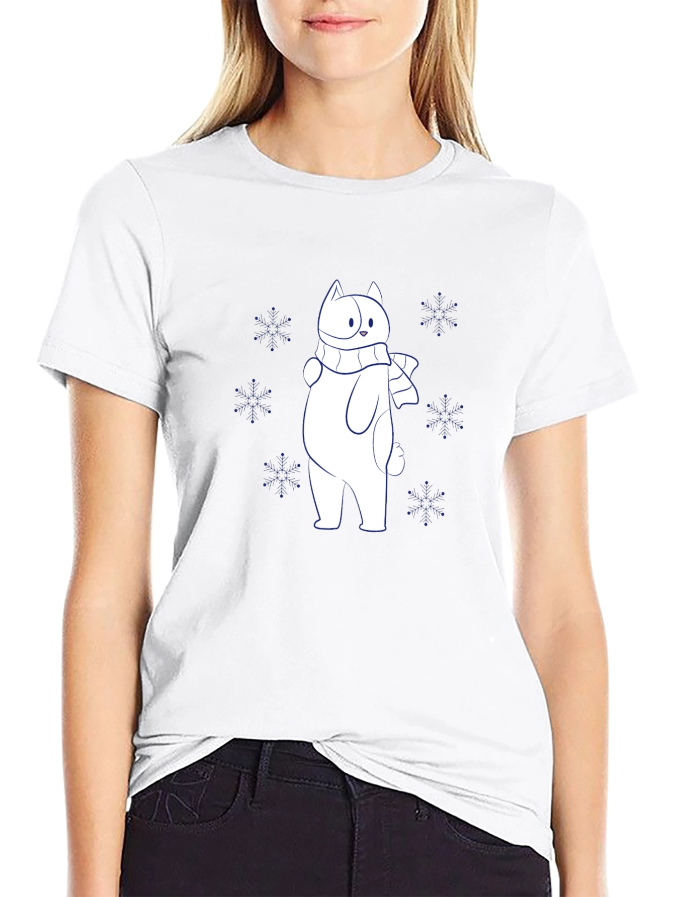 Winter Cat T-Shirt - Cute Snowflakes Design