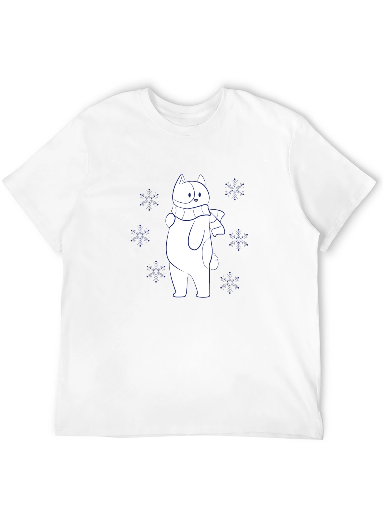 Winter Cat T-Shirt - Cute Snowflakes Design