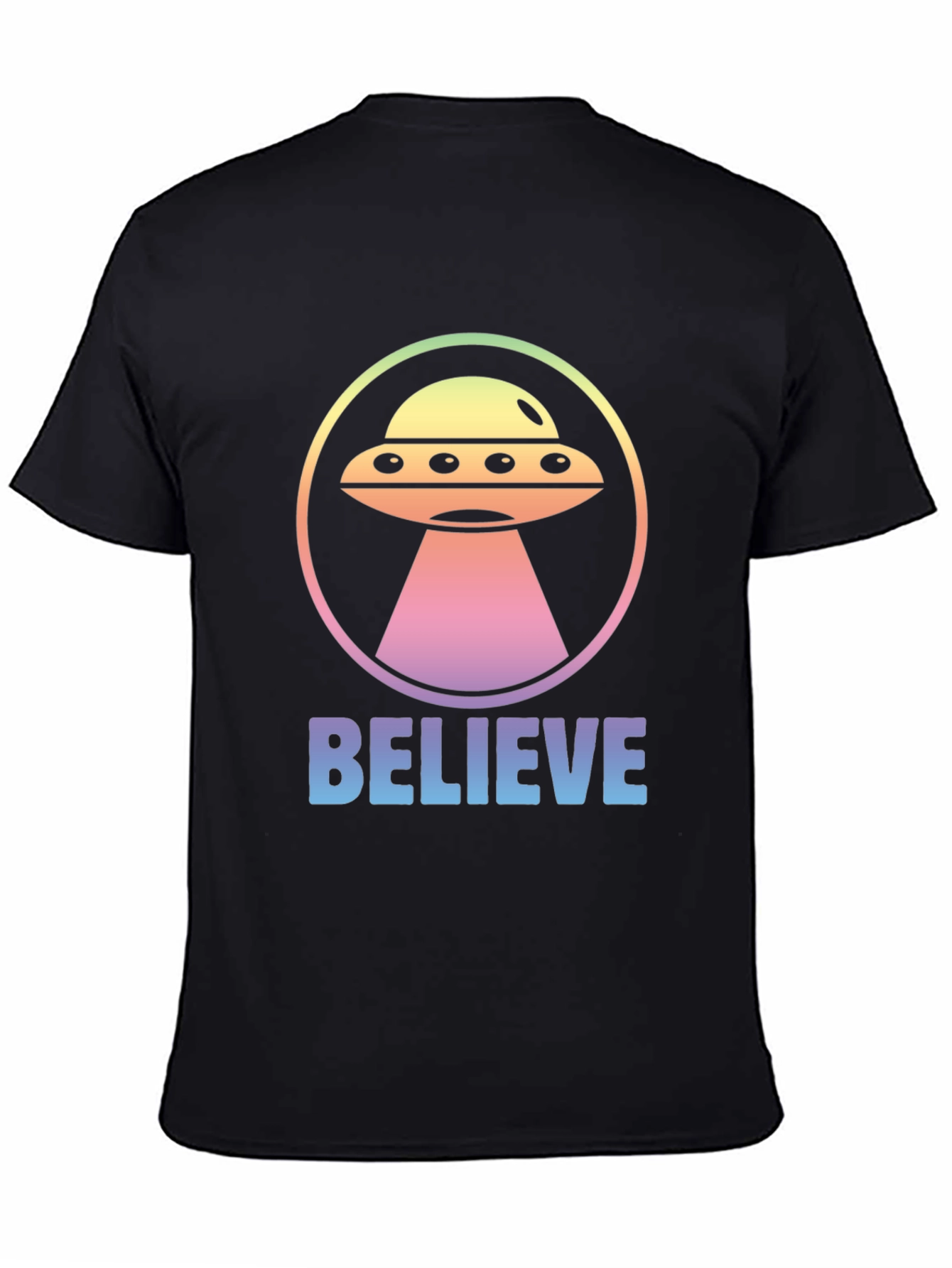 Believe Alien UFO Graphic T-Shirt - Black