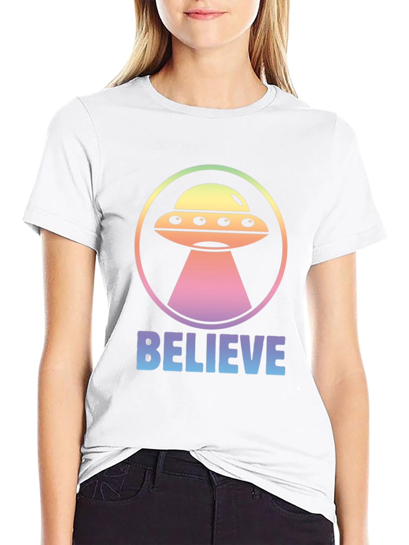 Believe Alien UFO Graphic T-Shirt - Black